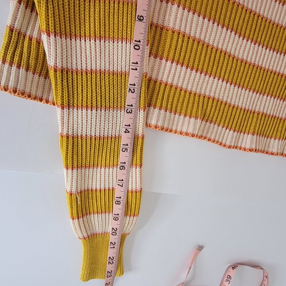Free People Bateau Neck Striped Cropped Midriff L/S  Sweater Size XS Gold Beige - Picture 6 of 12
